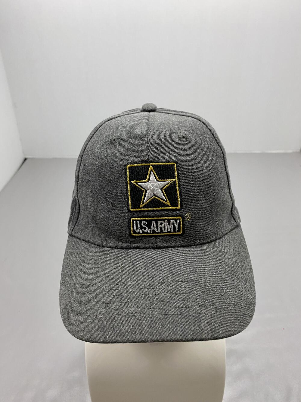 U.S. Army Hat Cap Strap Back One Size Gray Twill Embroidered Star Patch Mens